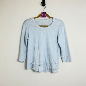 WILT Womens Light Blue 3/4 Sleeve Ruffled Hem Round Neck Top Size M